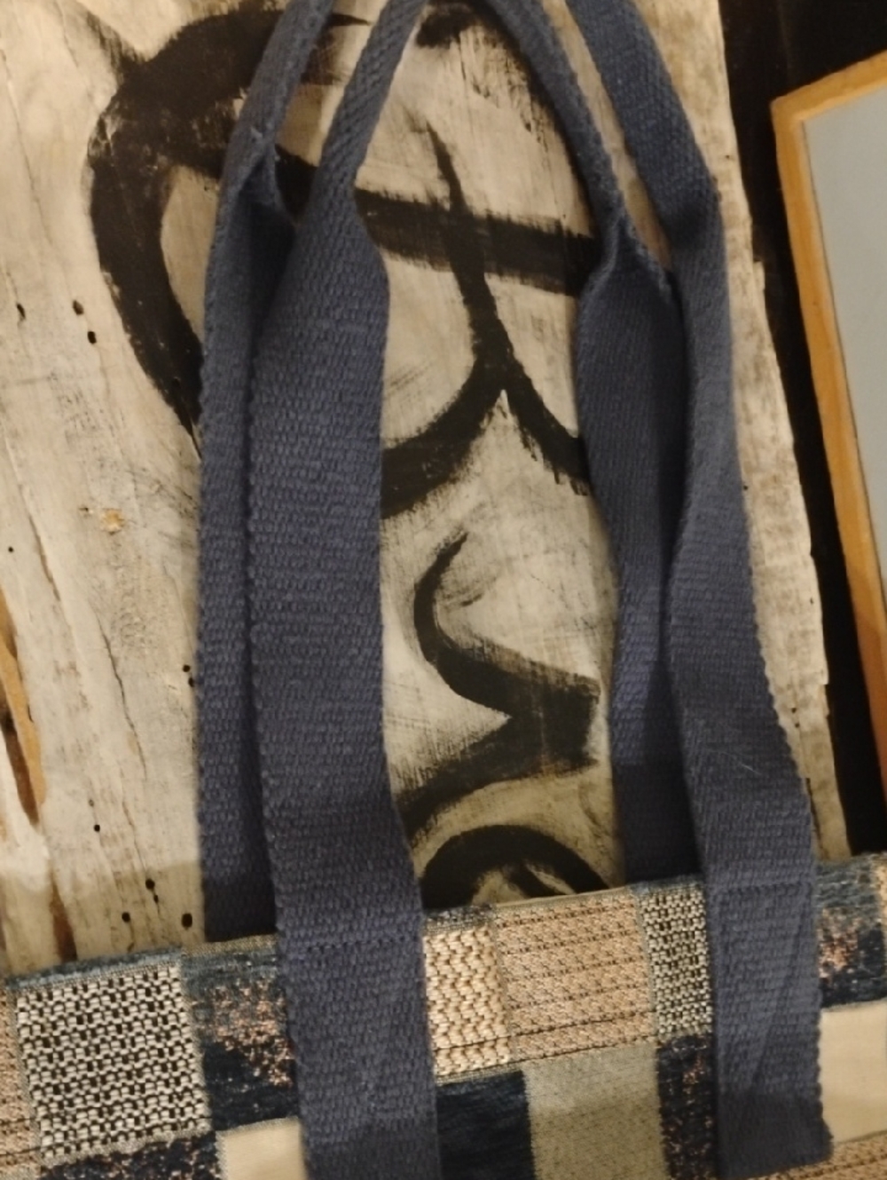 Universal Thread NWT Women’s Woven Check Tote Bag in Blue and Cream Patchwork - Picture 5 of 9